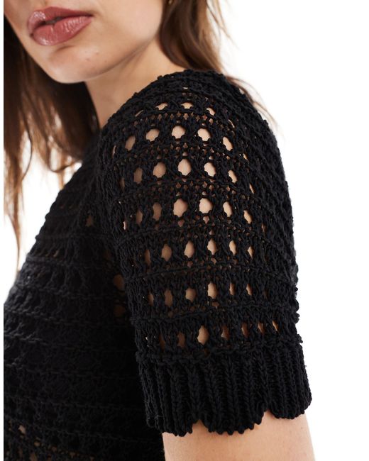 Mango Black Crochet Knitted T-shirt