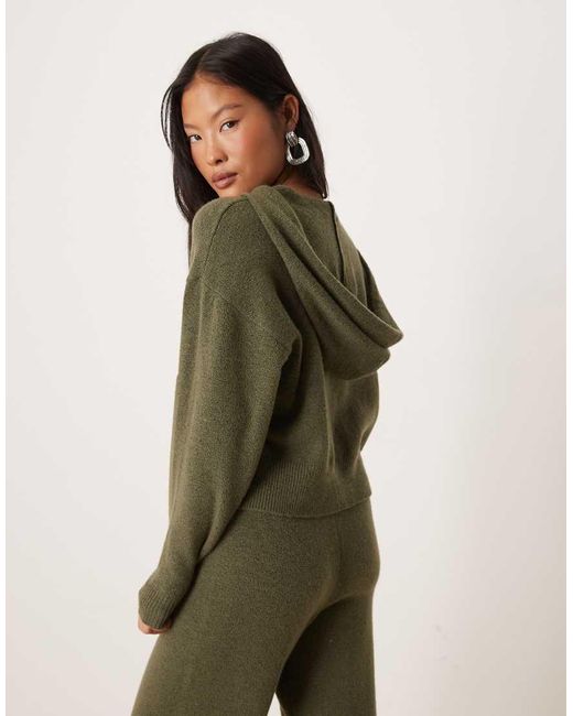 JDY Petite Green Slouchy Knitted Hoodie Co-Ord