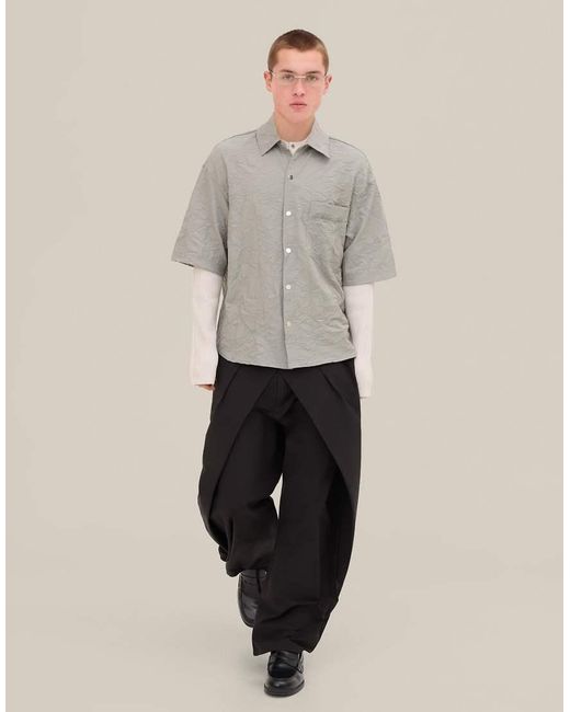 Bershka Gray Short Sleeve Crinkle Effect Shirt for men