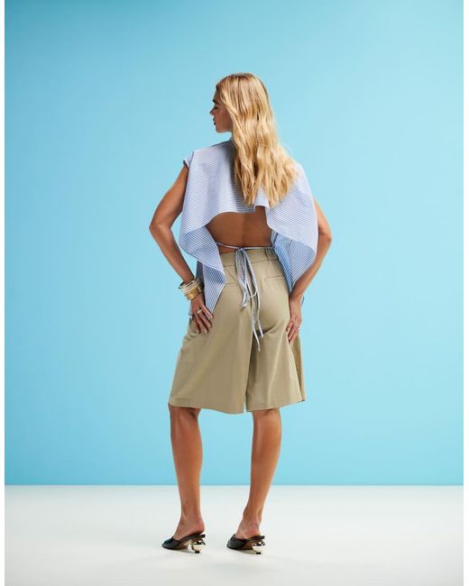 ASOS Mouwloos Gestreept Overhemd Met Striksluiting Aan De Achterkant in het Blue