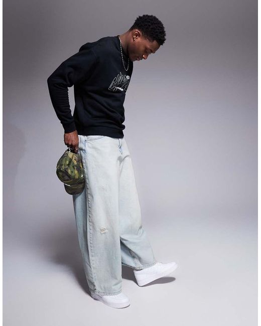 Felpa Oversize Girocollo Nera Con Stampa Di Città di ASOS in Blue da Uomo