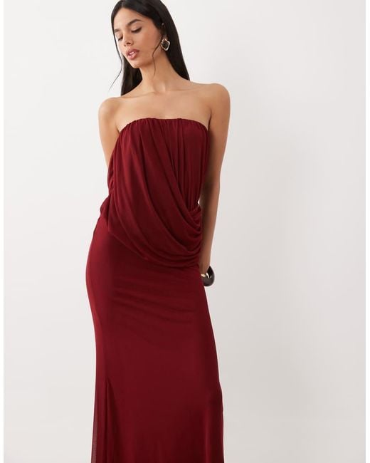ASOS Red Mesh Drape Bandeau Maxi Dress