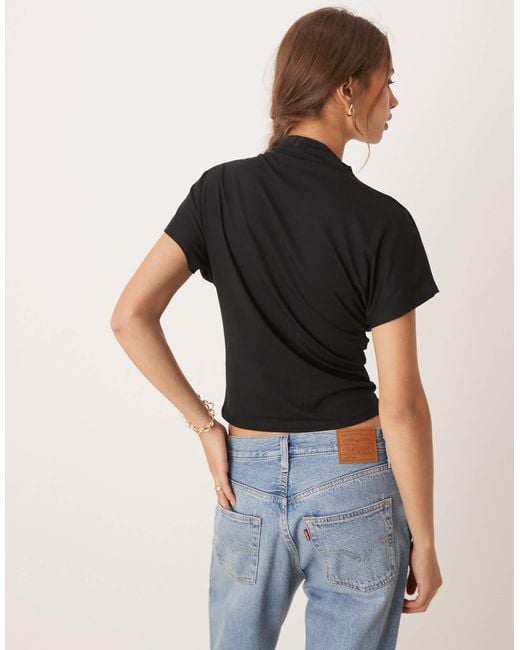 ASOS Black Twist Shoulder Drapey Top