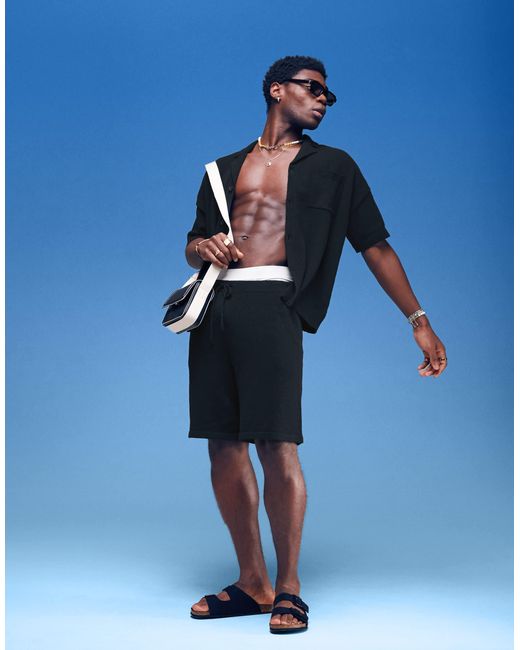 ASOS Blue Knitted Oversized Lightweight Textured Shorts Co-ord for men