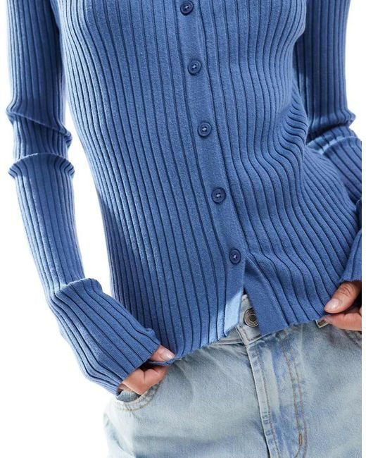 ASOS Blue Knitted V Neck Button Through Top