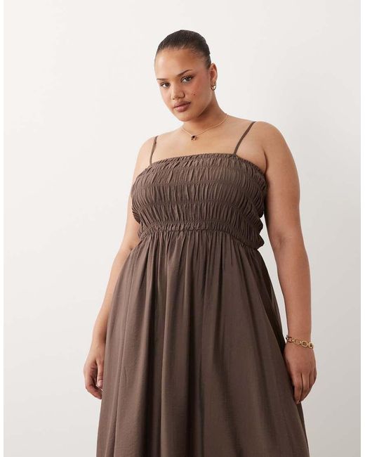 Brave Soul Brown Brave Soul Curve Strappy Shirred Sun Dress