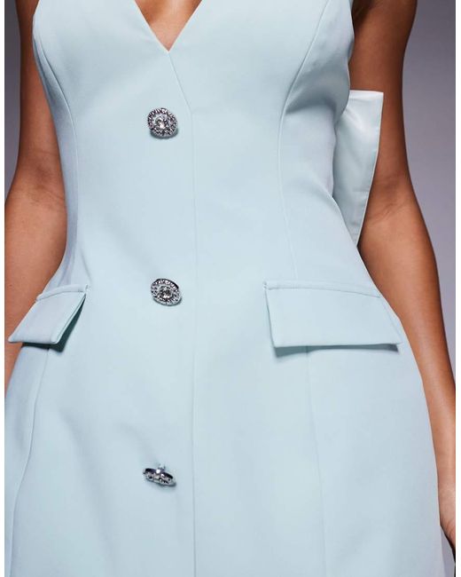 Vestito Corto Sartoriale Strutturato Color Menta Con Fiocco Sul Retro di ASOS in Blue