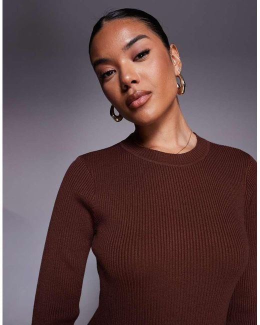 Kaiia Purple Exclusive Ribbed Knit Flared Sleeve Mini Jumper Dress