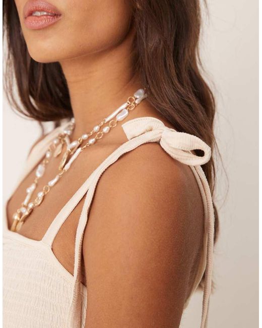 ASOS Natural Crinkle Shirred Bodice Tie Cami Strap Midi Sundress