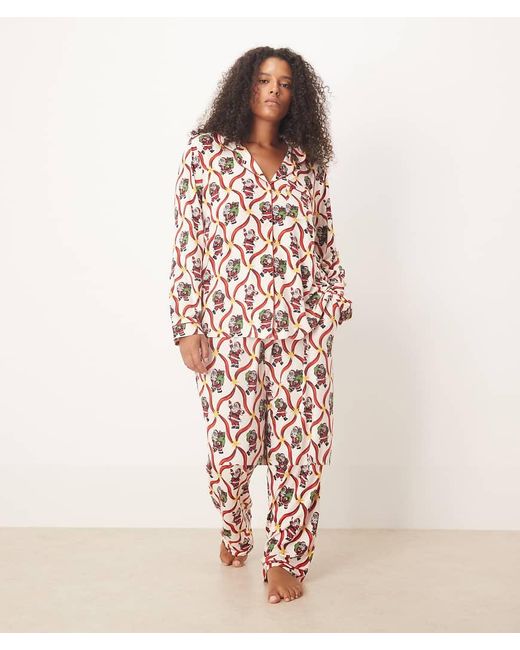 Chelsea Peers Pink Exclusive Curve Poly Long Sleeve Revere Pyjama Set