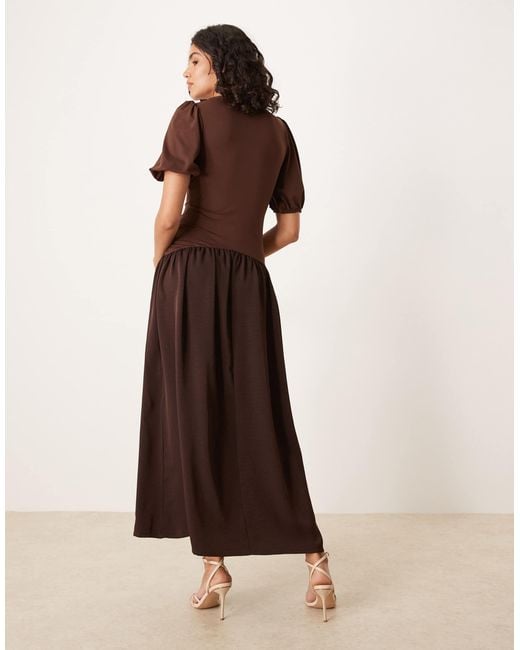 ASOS Natural Hybrid Puff Sleeve Midi Tea Dress