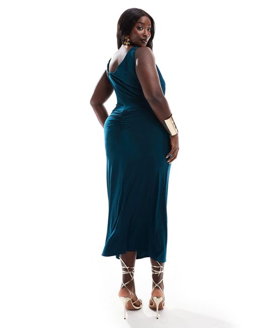 ASOS Blue Asos Design Curve Twisted High Neck Mesh Midi Dress