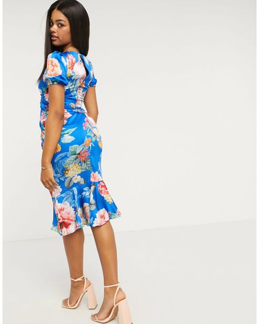 Puff Sleeve Ruffle Detail Midi Dress 