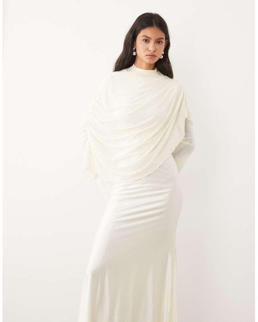 JW PEI Natural Mesh High Neck Shawl Detail Maxi Dress