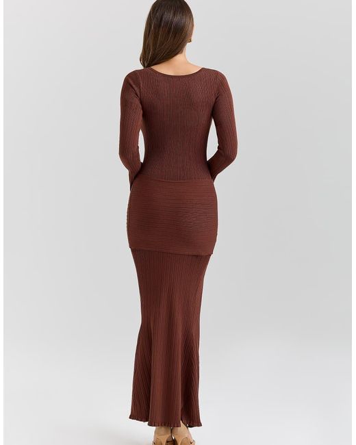 House Of Cb Red Khrysta Chocolate Draped Summer Knit Maxi Dress