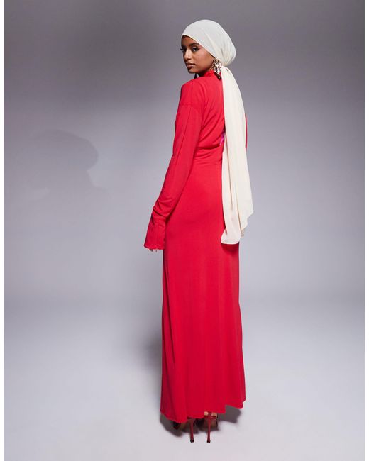 Exclusivité - - robe longue à col montant - rose/rouge DASKA en coloris Red