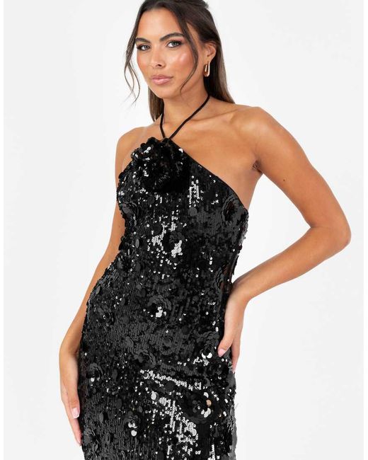 Maya Black Embellished Halter Neck Midaxi Dress