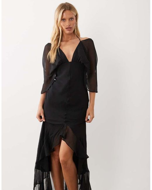 ASOS Black Shoulder Skim Bias Hi-low Hem Maxi Dress