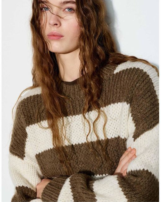 Pull&Bear Brown – gestreifter grobstrick-pullover