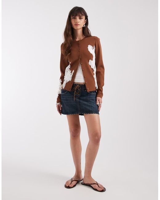 ASOS Brown Structured Neat Fit Lace Detail Cardigan Co-Ord