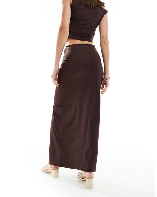 4th & Reckless Brown Twist Detail Thigh Split Maxi Skirt Co-ord