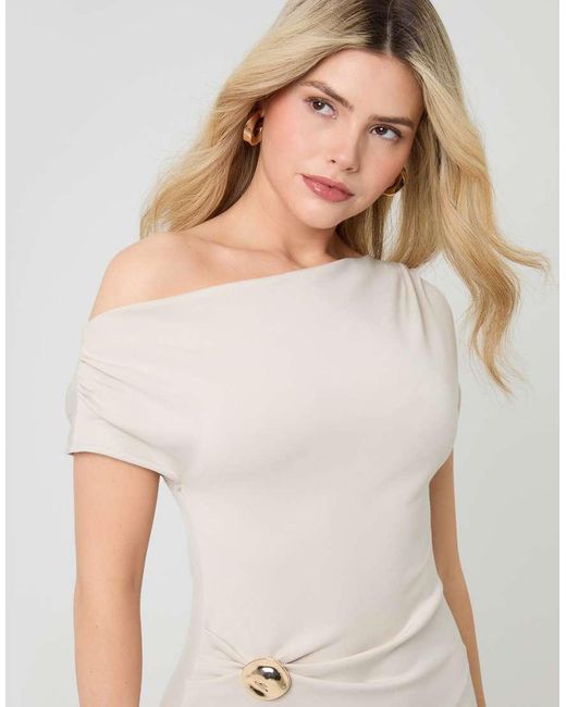 Threadbare White Off Shoulder Draped Jersey Maxi Dress
