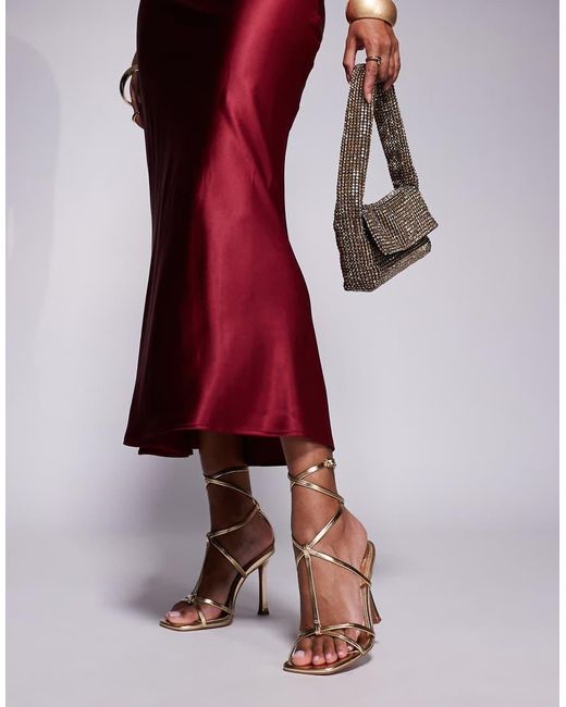 Asos Design Wide Fit Red Nobel Caged High Heeled Sandals