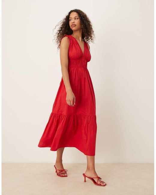 Nobody's Child Red Ianthe Tie Detail V-neck Midi Dress