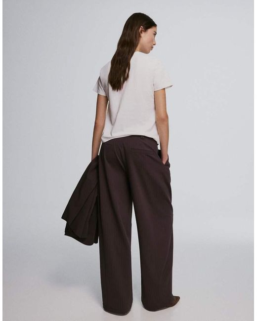 Bershka Brown Double Fabric Voluminous Trousers