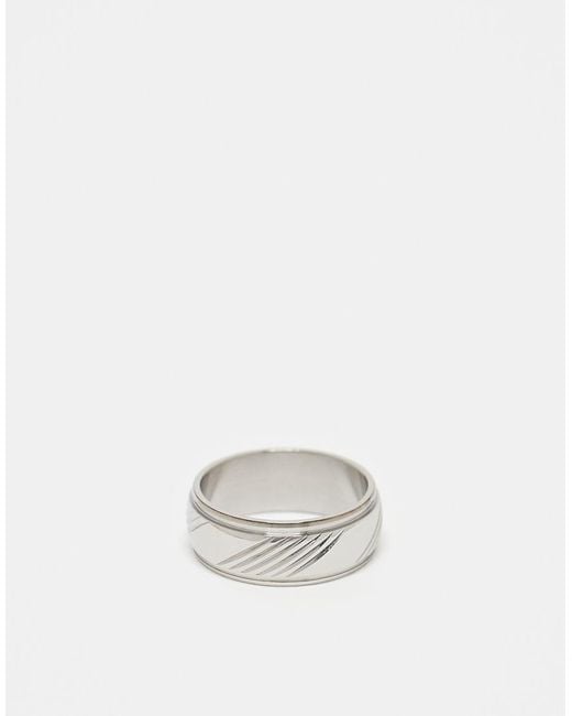 ASOS White Waterproof Stainless Steel Diagonal Groove With Bevelled Edge Band Ring for men
