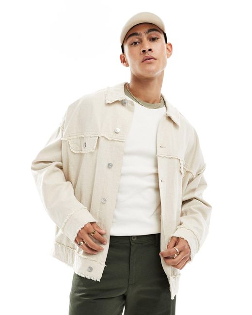 ASOS Natural Oversized Western Jacket With Textured Seams for men