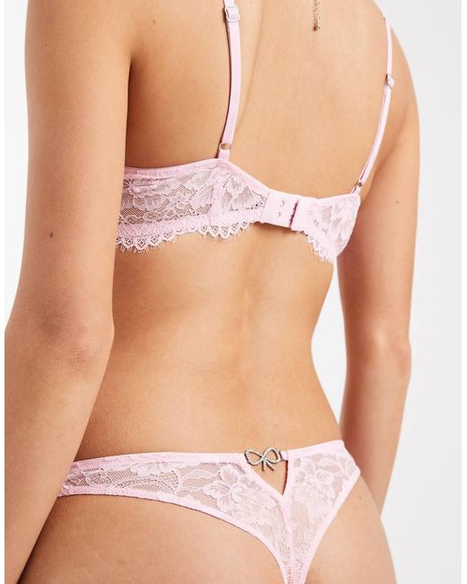 Lindex Pink Lace Thong With Hardware Bow Detail