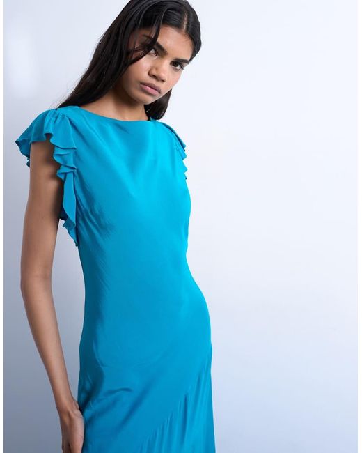 TOPSHOP Blue Cowl Back Flutter Sleeve Maxi Dress