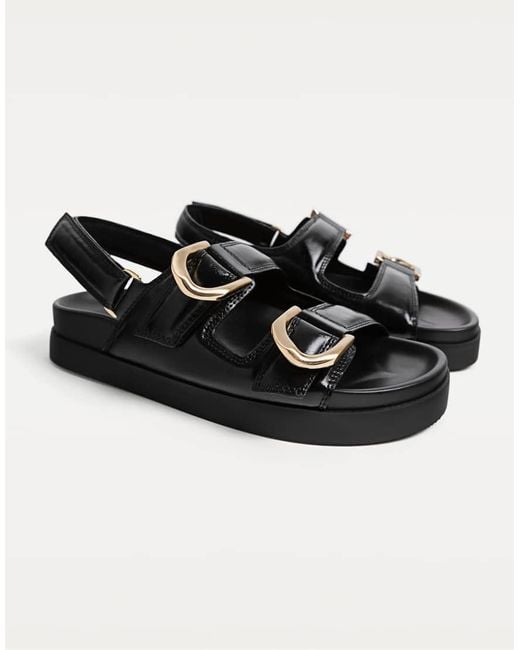 Stradivarius Black Wide Fit. Flat Slider Sandals With Buckles