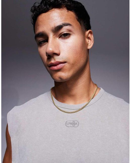 ASOS Oversized Tanktop Van 220Gsm Zware Stof Met Tekstprint in het Gray voor heren