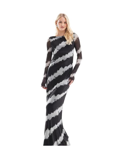 Vero Moda Mesh Jurk Met Lange Mouwen En Vervaagde Print in het Black