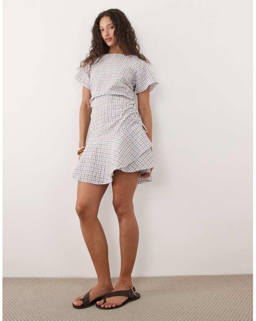 ASOS Multicolor Short Sleeve Mini Dress With Ruching Tie Waist Detail