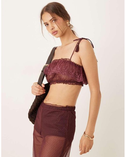 Top Color Baya Estilo Bralette De Tejido Transparente Con Volantes Y Ribete De Encaje De (Parte De Un Conjunto)-Blanco ASOS de color Natural