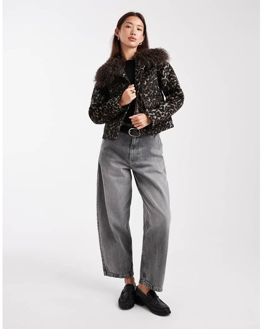 Wednesday's Girl Black Faux Fur Trim Leopard Print Jacket