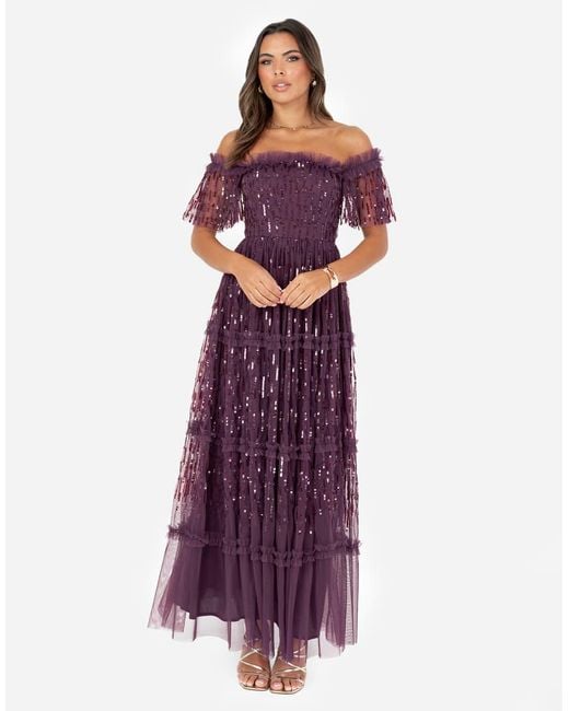Maya Purple Sequin Bardot Maxi Dress
