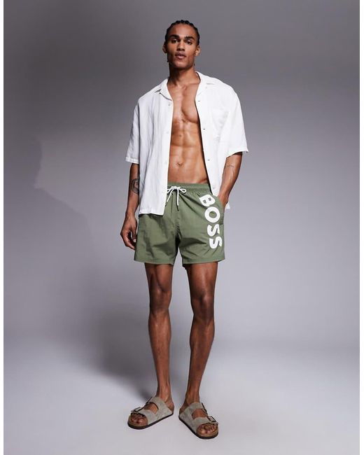 Boss Gray Boss Octopus Logo Swim Shorts for men