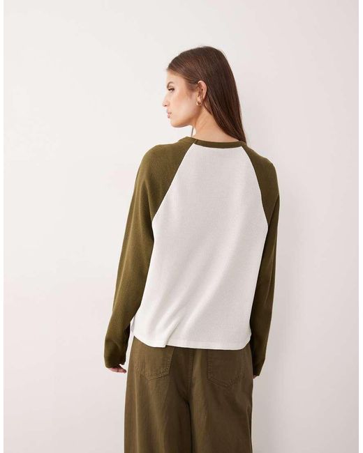 ASOS Natural Raglan Long Sleeve Waffle-knit Top