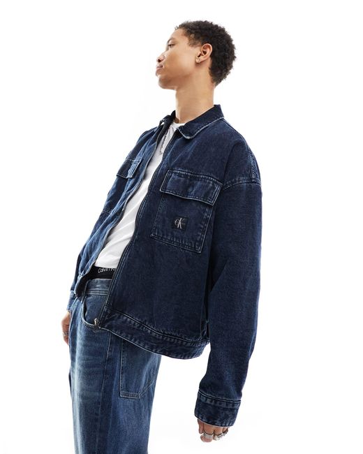 Calvin Klein – wattierte hemdjacke mit kastigem schnitt in Blue für Herren