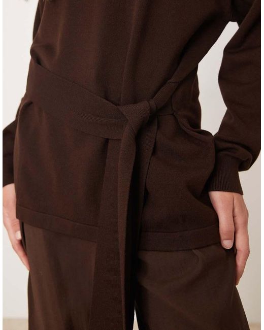 Mango Brown Knitted High Neck Tie Waist Jumper