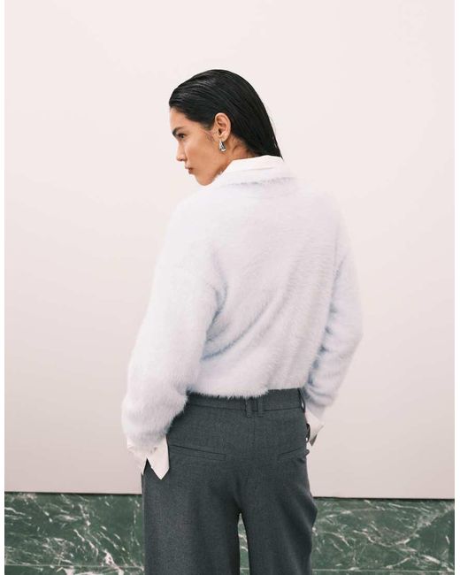 Calvin Klein White Fuzzy Polo Jumper
