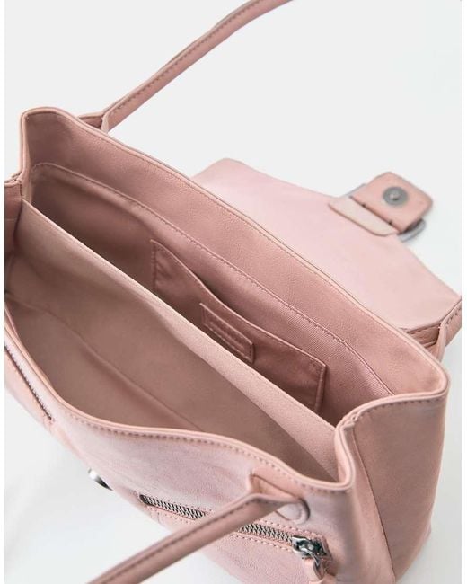 Pull&Bear Pink Buckle And Zip Shoulder Bag