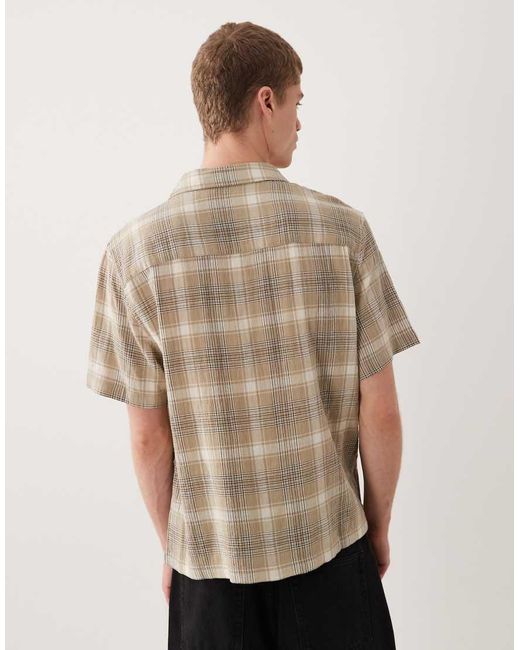 ASOS Brown Relaxed Revere Textured Check Shirt for men