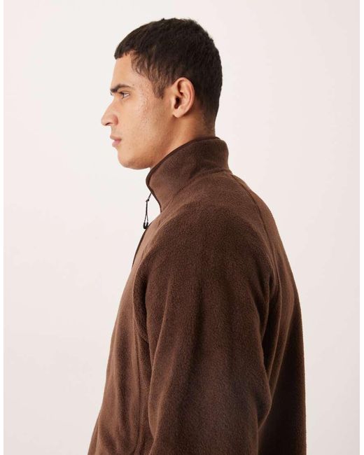 ASOS Brown Relaxed Funnel Neck Quarter Zip Fleece Sweatshirt for men