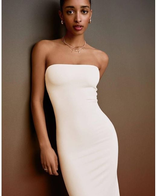 Bershka White Bandeau Knit Midi Dress