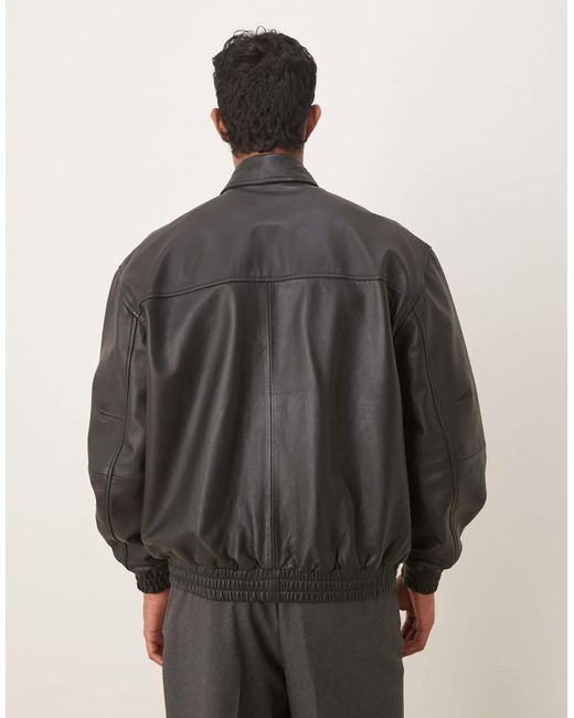Bomber oversize en cuir véritable ASOS pour homme en coloris Gray